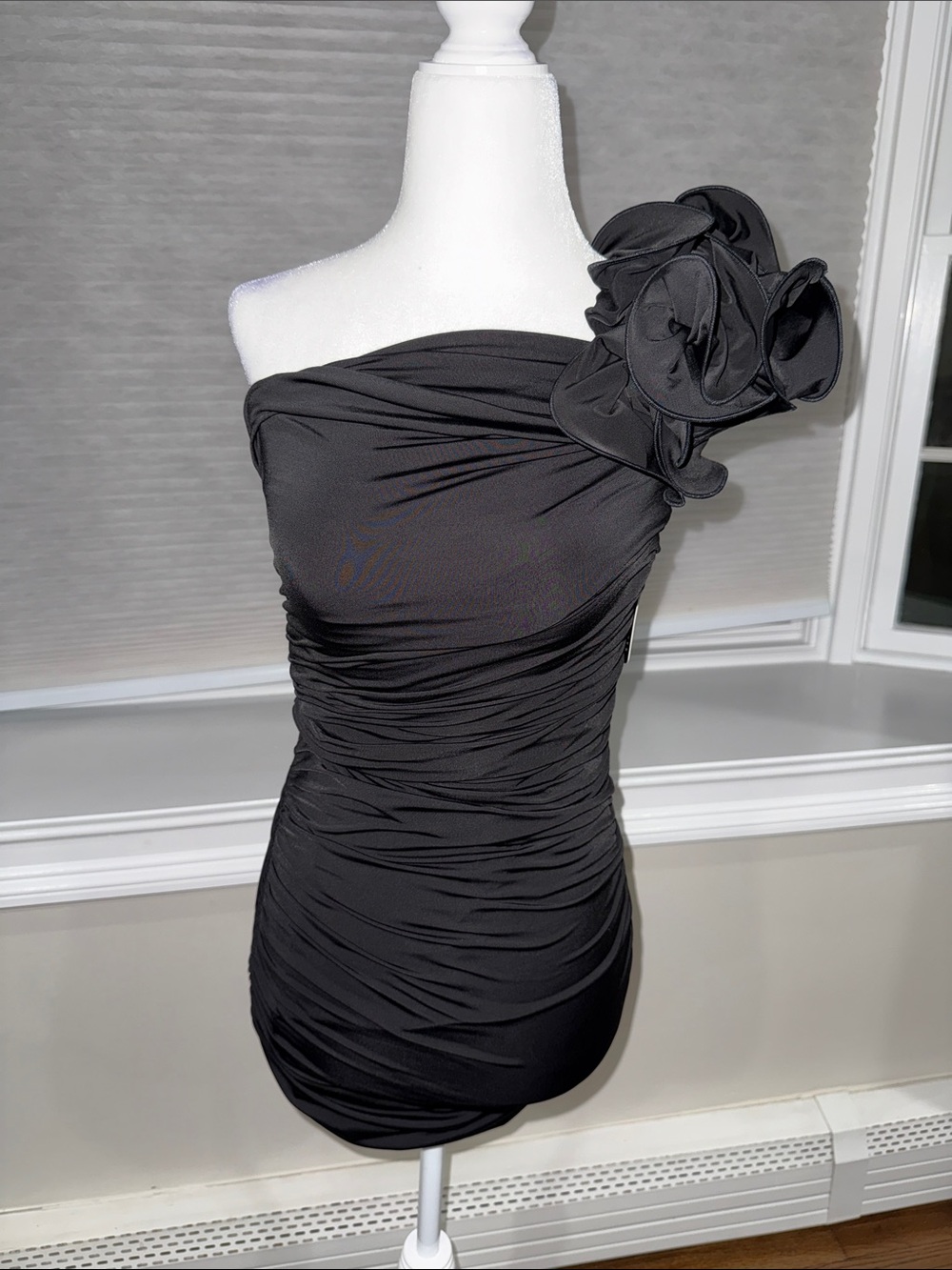 Express Black One-Shoulder Ruffle Cocktail Dress